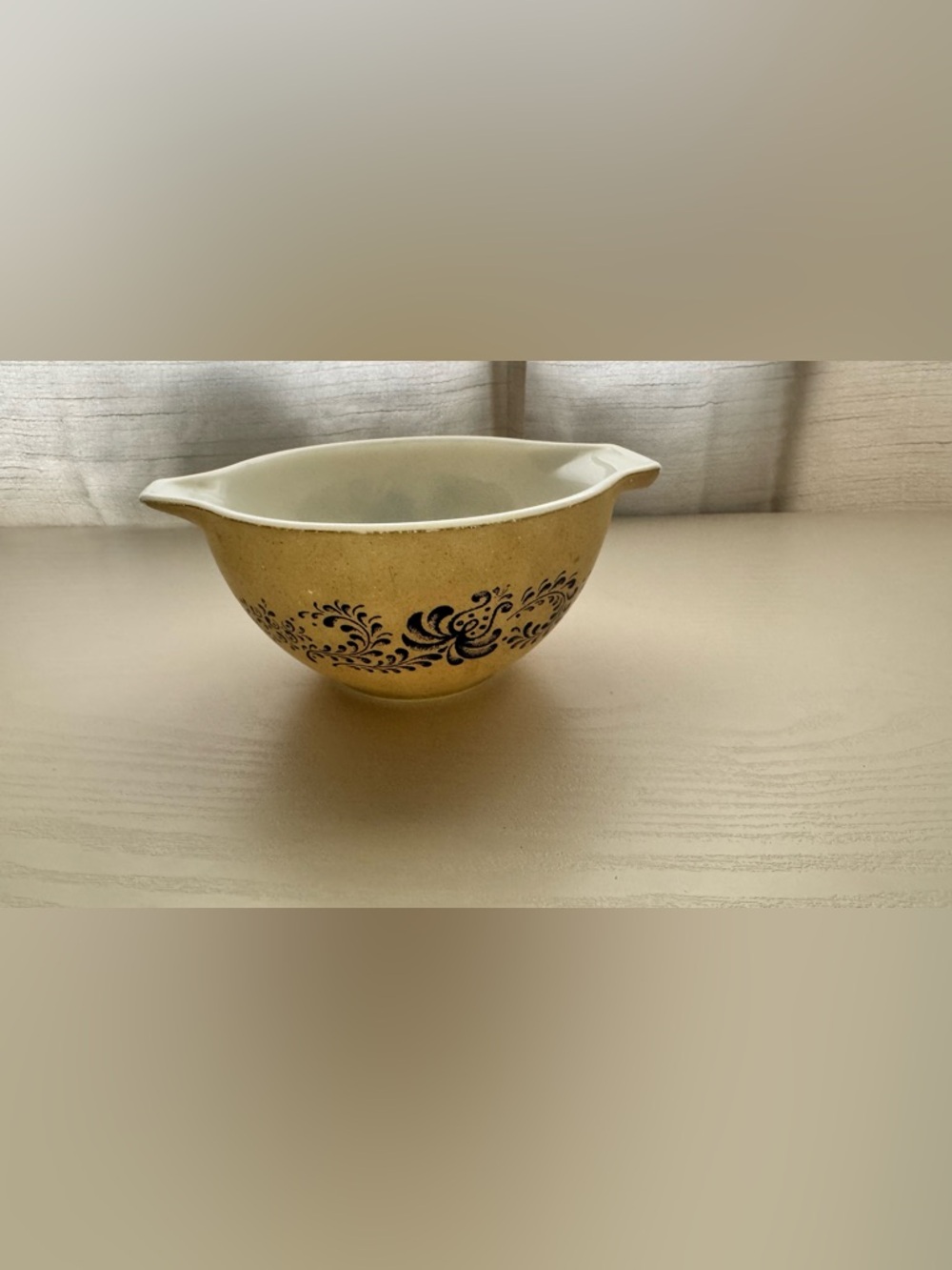 Pyrex Yellow Mixing Bowl with Navy Floral Pattern